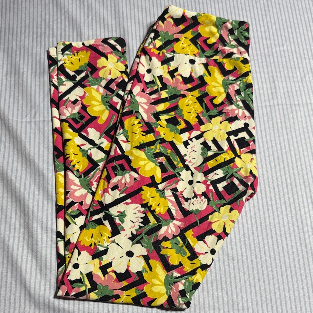 LuLaRoe Floral Patterned Leggings - Pink, Yellow, Green, Black